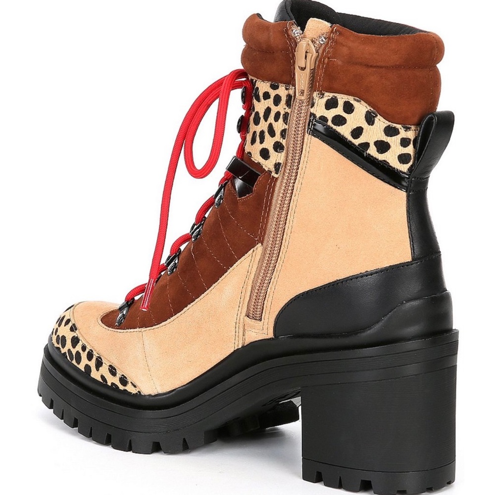 Cheetah Calf Hair Suede Colorblock Lace-Up Booties - Picture 5 of 6